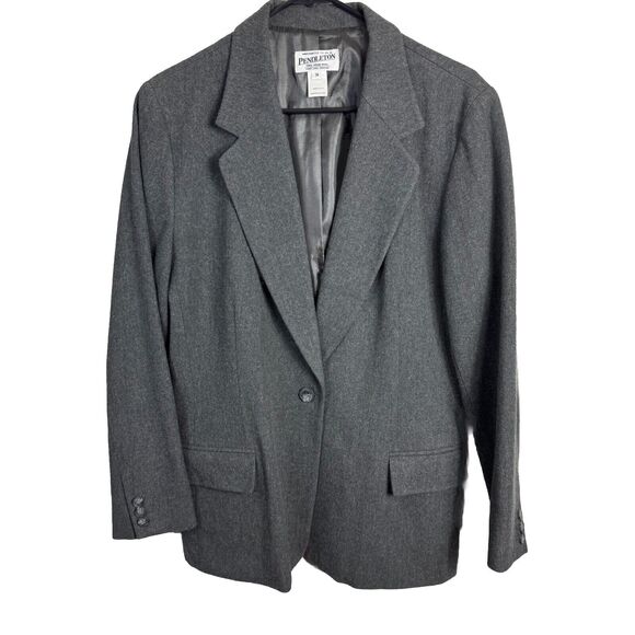 Pendleton Jackets & Blazers - vtg PENDLETON Pure New Wool Blazer Jacket 14 Gray‎ 100% Wool Made in USA 90s